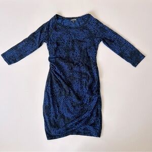 Express Body Con Snake Print Blue and White Mini Dress